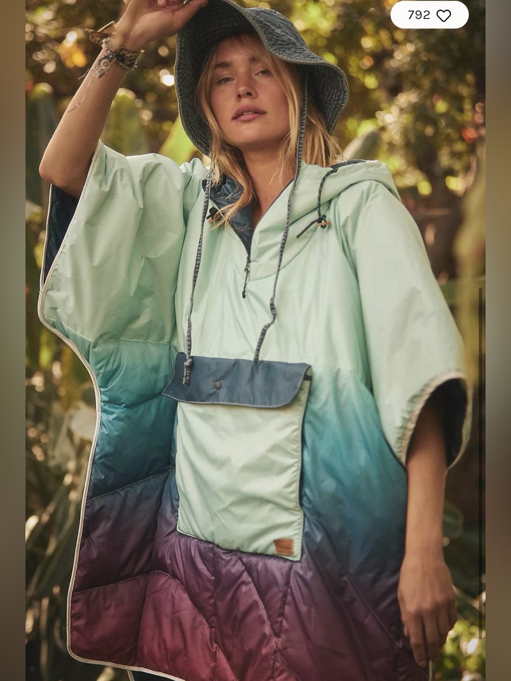 Rumpl The Original Puffy NanoLoft Poncho Printed Blue Red Ombre One Size New
